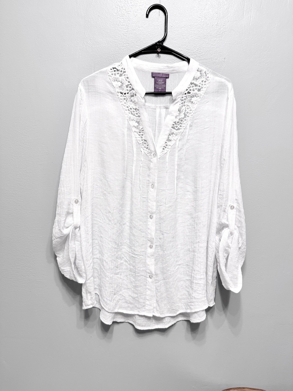 #1) Beverly Drive White Lace-Trim Button-Front Tunic